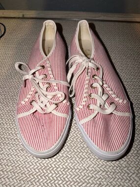 Jack Rogers Pink and White Striped Canvas Lace-Up Sneakers